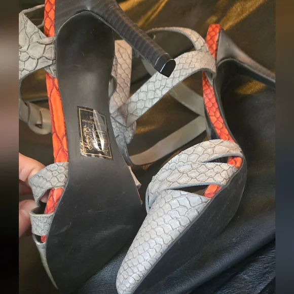 HOST PICK! 🎉🎊Paper Fox Gray faux snakeskin Strappy Women's Heels sz8 NIB - Picture 3 of 7